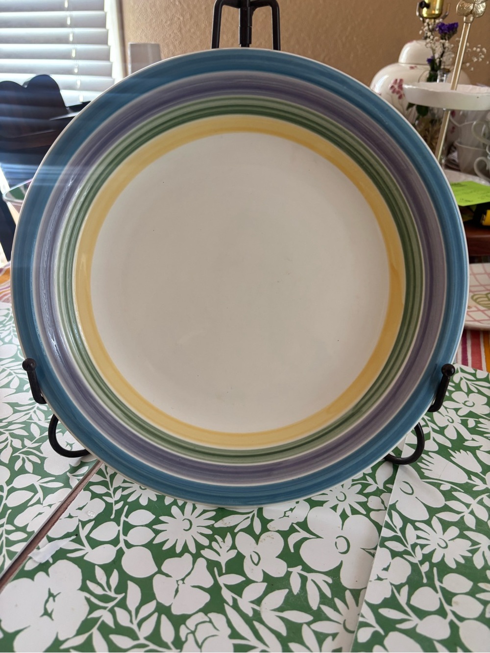 Gibson Candy Stripe Dinner Plate in Blue, Green & Yellow